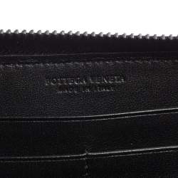 Pre Owned Bottega Veneta Black Intrecciato Leather Zip Around Wallet