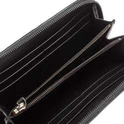 Pre Owned Bottega Veneta Black Intrecciato Leather Zip Around Wallet
