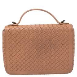 Pre Owned Bottega Veneta Pink Intrecciato Leather Alumna Top Handle Bag