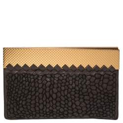 Pre Owned Bottega Veneta Dark Brown Intrecciato Leather Clutch