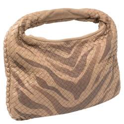 Pre Owned Bottega Veneta Beige Zebra Print Leather and Snakeskin Trim Veneta Hobo