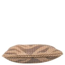 Pre Owned Bottega Veneta Beige Zebra Print Leather and Snakeskin Trim Veneta Hobo