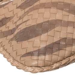 Pre Owned Bottega Veneta Beige Zebra Print Leather and Snakeskin Trim Veneta Hobo