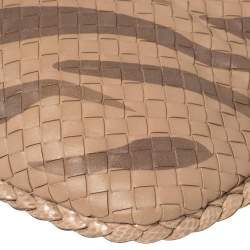 Pre Owned Bottega Veneta Beige Zebra Print Leather and Snakeskin Trim Veneta Hobo