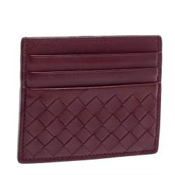 مملوكة مسبقًا Bottega Veneta Dark Red Intrecciato Leather Card Holder