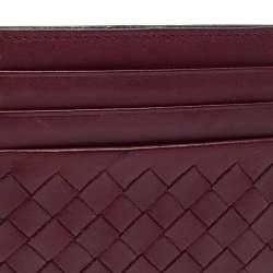 مملوكة مسبقًا Bottega Veneta Dark Red Intrecciato Leather Card Holder