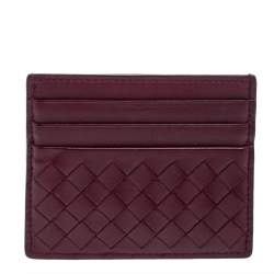 مملوكة مسبقًا Bottega Veneta Dark Red Intrecciato Leather Card Holder
