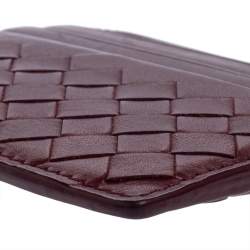 مملوكة مسبقًا Bottega Veneta Dark Red Intrecciato Leather Card Holder