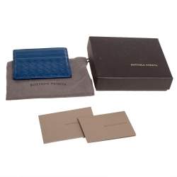 مملوكة مسبقًا Bottega Veneta Blue Intrecciato Leather Card Holder
