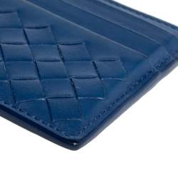 مملوكة مسبقًا Bottega Veneta Blue Intrecciato Leather Card Holder