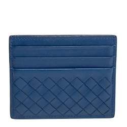 مملوكة مسبقًا Bottega Veneta Blue Intrecciato Leather Card Holder