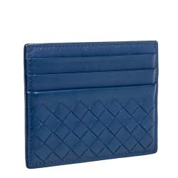 مملوكة مسبقًا Bottega Veneta Blue Intrecciato Leather Card Holder