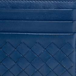 مملوكة مسبقًا Bottega Veneta Blue Intrecciato Leather Card Holder