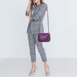 Pre Owned Bottega Veneta Purple Intrecciato Leather Nodini Crossbody Bag