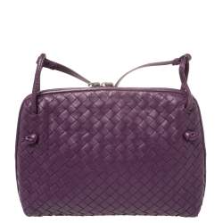 Pre Owned Bottega Veneta Purple Intrecciato Leather Nodini Crossbody Bag