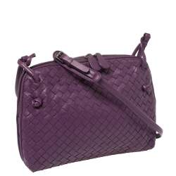 Pre Owned Bottega Veneta Purple Intrecciato Leather Nodini Crossbody Bag