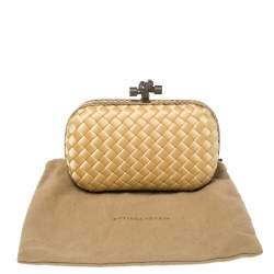 Pre Owned Bottega Veneta Beige Satin and Snakeskin Trim Knot Clutch