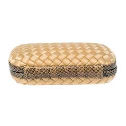 Pre Owned Bottega Veneta Beige Satin and Snakeskin Trim Knot Clutch