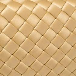 Pre Owned Bottega Veneta Beige Satin and Snakeskin Trim Knot Clutch
