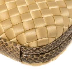 Pre Owned Bottega Veneta Beige Satin and Snakeskin Trim Knot Clutch