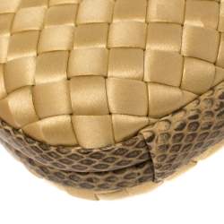 Pre Owned Bottega Veneta Beige Satin and Snakeskin Trim Knot Clutch