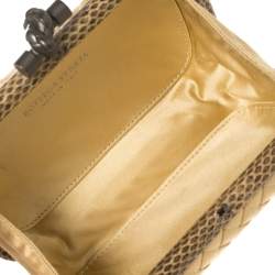 Pre Owned Bottega Veneta Beige Satin and Snakeskin Trim Knot Clutch