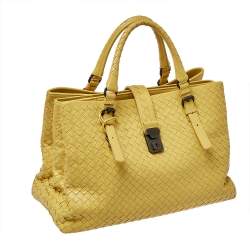 Pre Owned Bottega Veneta Yellow Intrecciato Leather Medium Roma Tote