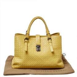 Pre Owned Bottega Veneta Yellow Intrecciato Leather Medium Roma Tote