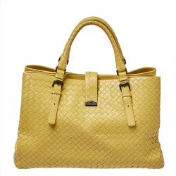 Pre Owned Bottega Veneta Yellow Intrecciato Leather Medium Roma Tote