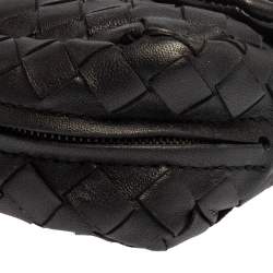 Pre Owned Bottega Veneta Black Intrecciato Leather Mini Flap Chain Crossbody Bag