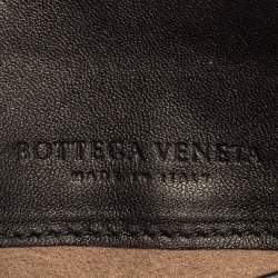 Pre Owned Bottega Veneta Black Intrecciato Leather Mini Flap Chain Crossbody Bag