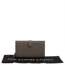 Pre Owned Bottega Veneta Grey Intrecciato Leather Long Wallet