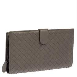 Pre Owned Bottega Veneta Grey Intrecciato Leather Long Wallet