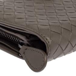 Pre Owned Bottega Veneta Grey Intrecciato Leather Long Wallet