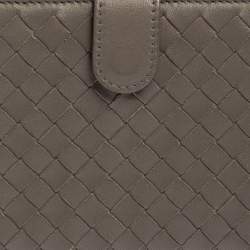 Pre Owned Bottega Veneta Grey Intrecciato Leather Long Wallet