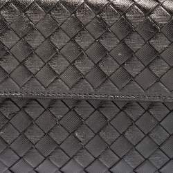 Pre Owned Bottega Veneta Metallic Grey Intrecciato Leather Flap Continental Wallet