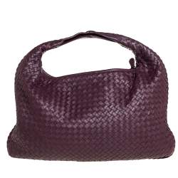 مملوكة مسبقًا Bottega Veneta Dark Burgundy Intrecciato Leather Large Veneta Hobo