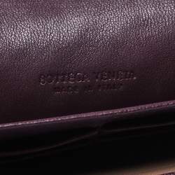 Pre Owned Bottega Veneta Plum Intrecciato Leather Continental Wallet