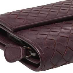 Pre Owned Bottega Veneta Plum Intrecciato Leather Continental Wallet
