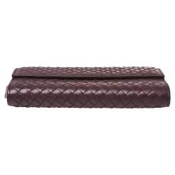Pre Owned Bottega Veneta Plum Intrecciato Leather Continental Wallet