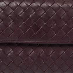 Pre Owned Bottega Veneta Plum Intrecciato Leather Continental Wallet