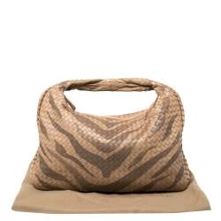 Pre Owned Bottega Veneta Beige Zebra Print Leather and Snakeskin Trim Veneta Hobo 