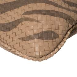 Pre Owned Bottega Veneta Beige Zebra Print Leather and Snakeskin Trim Veneta Hobo 
