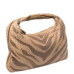 Pre Owned Bottega Veneta Beige Zebra Print Leather and Snakeskin Trim Veneta Hobo 