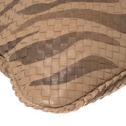 Pre Owned Bottega Veneta Beige Zebra Print Leather and Snakeskin Trim Veneta Hobo 