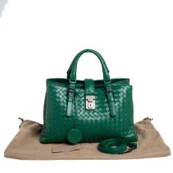 Pre Owned Bottega Veneta Green Intrecciato Leather Small Roma Tote