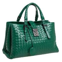 Pre Owned Bottega Veneta Green Intrecciato Leather Small Roma Tote