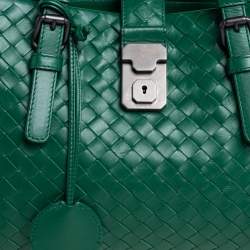 Pre Owned Bottega Veneta Green Intrecciato Leather Small Roma Tote