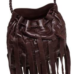 Pre Owned حقيبة صغيرة بوتيغا فينيتا جلد بني بشراشيب 