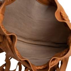 Pre Owned Bottega Veneta Brown Leather Fringe Drawstring Bucket Bag